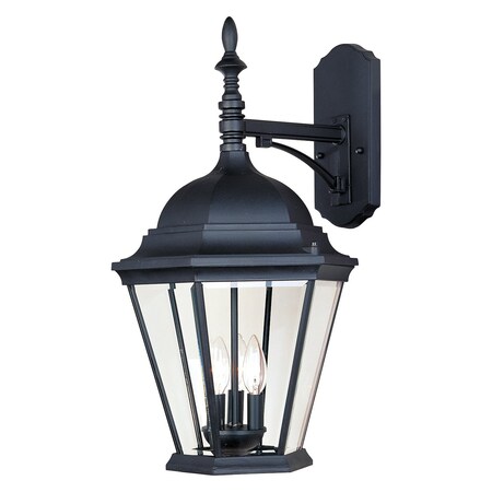 Maxim Three Light Black Clear Glass Wall Lantern 1008BK
